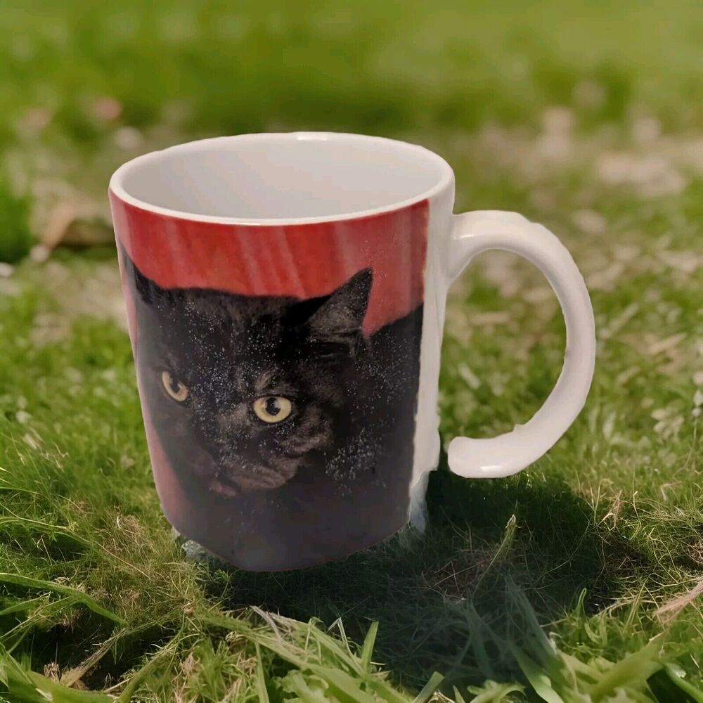 BLACK CAT  RED / BURGANDY COFFEE TEA MUG UNBRANDED CAT LOVER GIFT
